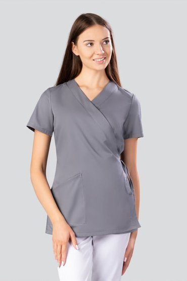 Bluza Medicală Legată, 1 Buzunar, Stil Kimono, Uniformix Select, SE1000, Grafit.