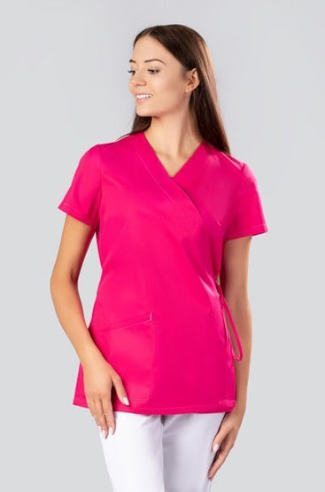Bluza Medicală Legată, 1 Buzunar, Stil Kimono, Uniformix Select, SE1000, Amarant.